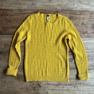 J.Crew YELLOW Classic Cambridge Cable Knit Sweater SIZE SMALL Wool Cashmere EUC